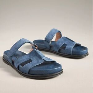 Anthropologie Bibi Lou Cutout Slide Sandals Denim Blue Size 39